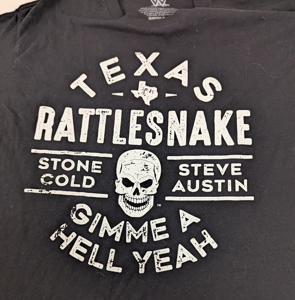 Stone Cold Steve Austin Texas Rattlesnake Give Me A Hell Yeah Black Tee Large